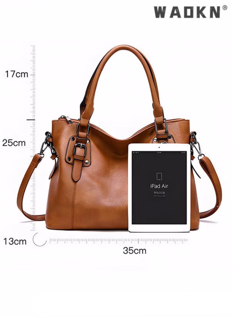 Large Capacity Handbags Bags,Large Crossbody Bags Ladies Shoulder Handbags Purse Set for Women Hobo Totes PU Leather Purses and Handbags Shoulder Bag Vegan Leather Tote, Brown