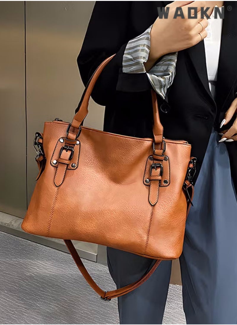 Large Capacity Handbags Bags,Large Crossbody Bags Ladies Shoulder Handbags Purse Set for Women Hobo Totes PU Leather Purses and Handbags Shoulder Bag Vegan Leather Tote, Brown