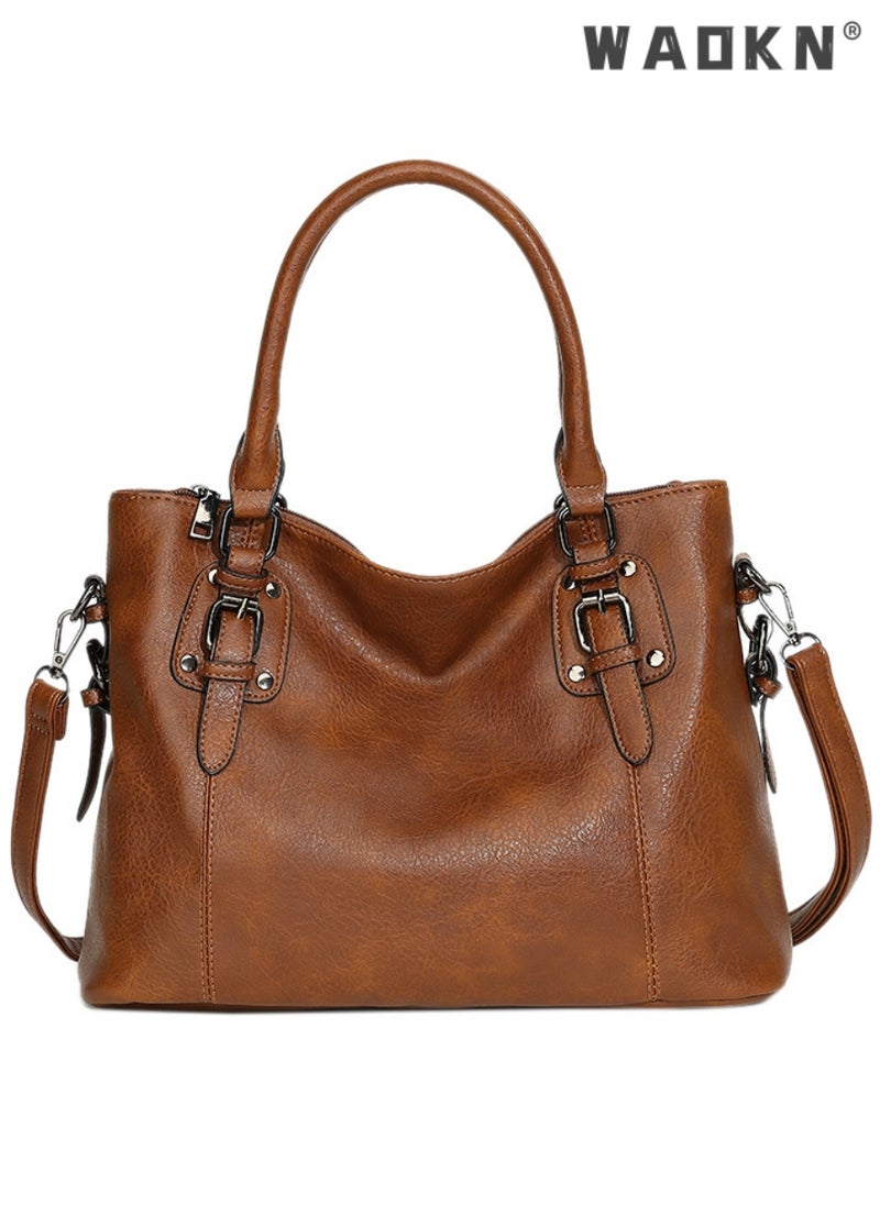 Large Capacity Handbags Bags,Large Crossbody Bags Ladies Shoulder Handbags Purse Set for Women Hobo Totes PU Leather Purses and Handbags Shoulder Bag Vegan Leather Tote, Brown