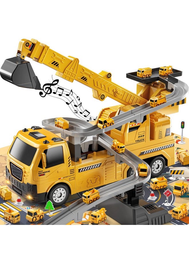 Engineering Crane, Kids Construction Truck Toys For 3 4 5 6 7 Years Old - Car Race Tracks, Excavator, Boy Toys For 3-5 Year Old Toddlers, Gift Toys For Boys & Girls Aged 4-6, Outdoor Playset