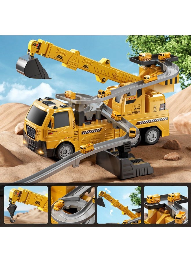 Engineering Crane, Kids Construction Truck Toys For 3 4 5 6 7 Years Old - Car Race Tracks, Excavator, Boy Toys For 3-5 Year Old Toddlers, Gift Toys For Boys & Girls Aged 4-6, Outdoor Playset