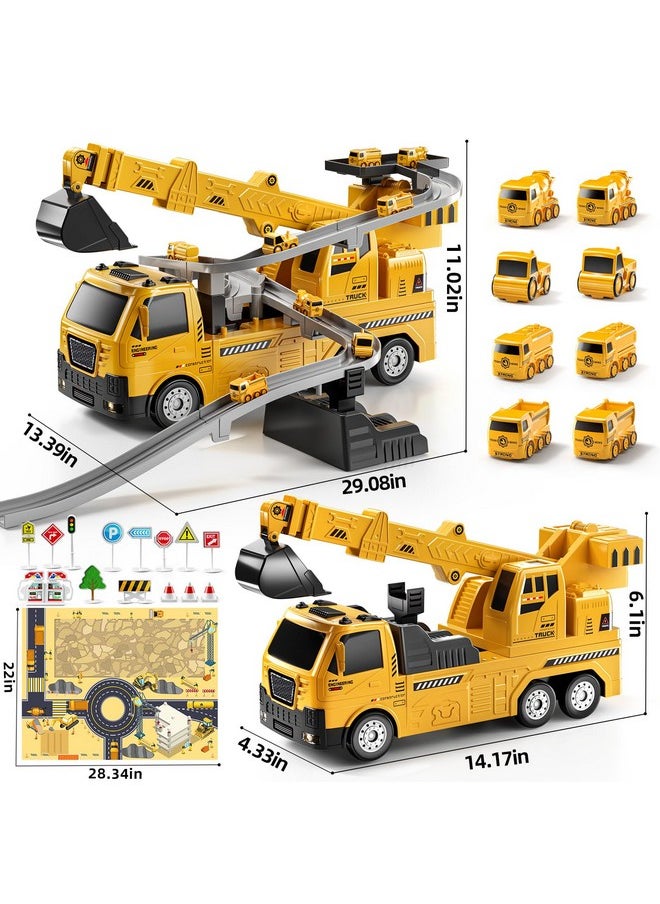 Engineering Crane, Kids Construction Truck Toys For 3 4 5 6 7 Years Old - Car Race Tracks, Excavator, Boy Toys For 3-5 Year Old Toddlers, Gift Toys For Boys & Girls Aged 4-6, Outdoor Playset