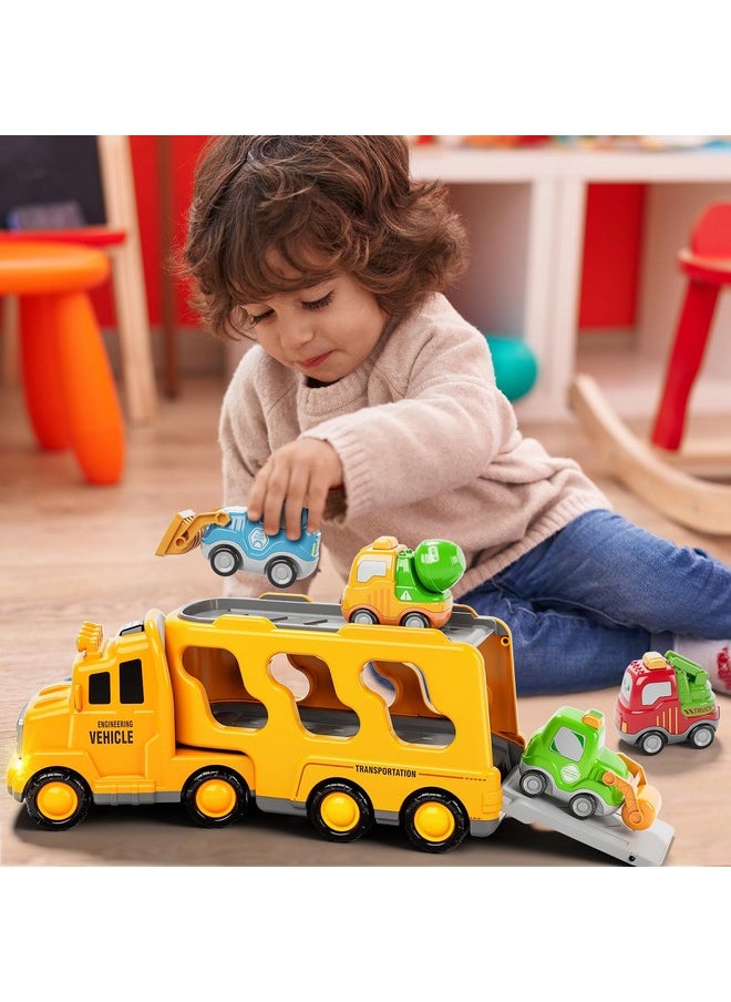 Construction Truck Toys For 3 4 5 6 Year Old Boys, 5-In-1 Friction Power Toy For Kids 3-5, Carrier Truck Cars For Toddlers 3+, Kids Toys Set For Age 3-9, Christmas For 3+