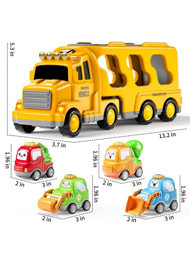 Construction Truck Toys For 3 4 5 6 Year Old Boys, 5-In-1 Friction Power Toy For Kids 3-5, Carrier Truck Cars For Toddlers 3+, Kids Toys Set For Age 3-9, Christmas For 3+