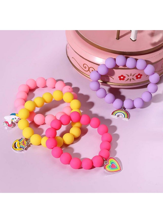 Unicorn Beads Pendant Bracelet For Kid Girl, 6Pc, Rainbow Monster Sun Flower Heart Meteor Charm Friendship Bracelet Good Friend Gift