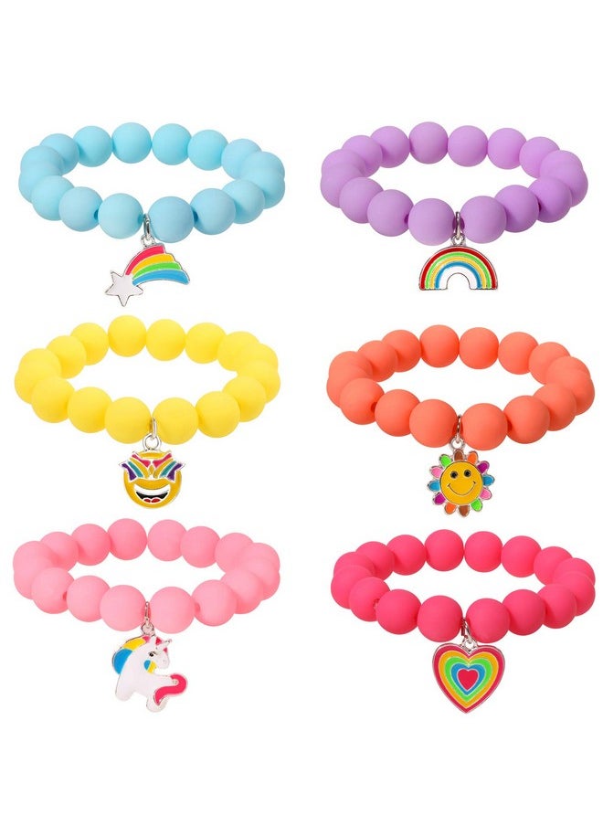 Unicorn Beads Pendant Bracelet For Kid Girl, 6Pc, Rainbow Monster Sun Flower Heart Meteor Charm Friendship Bracelet Good Friend Gift