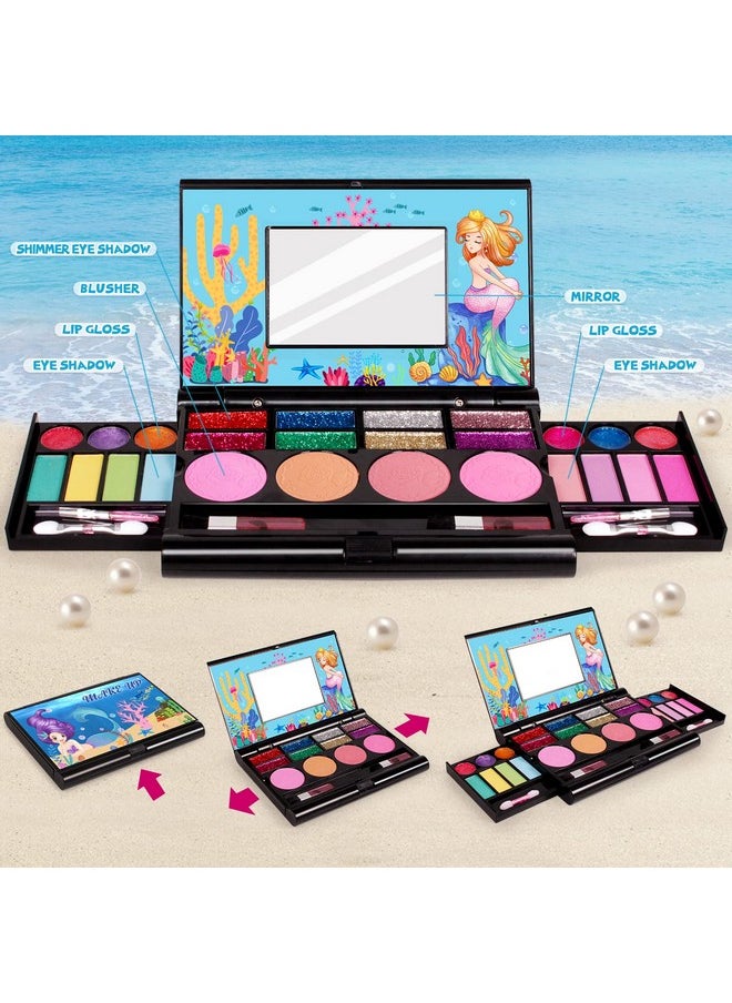 Kids Makeup Kit For Girl,Mermaid Makeup For Kids,Safe Non-Toxic Make Up For Little Girls Gift Kids Child Toddler Toys For Age 3 4 5 6 7 8 10 Years Old Birthday