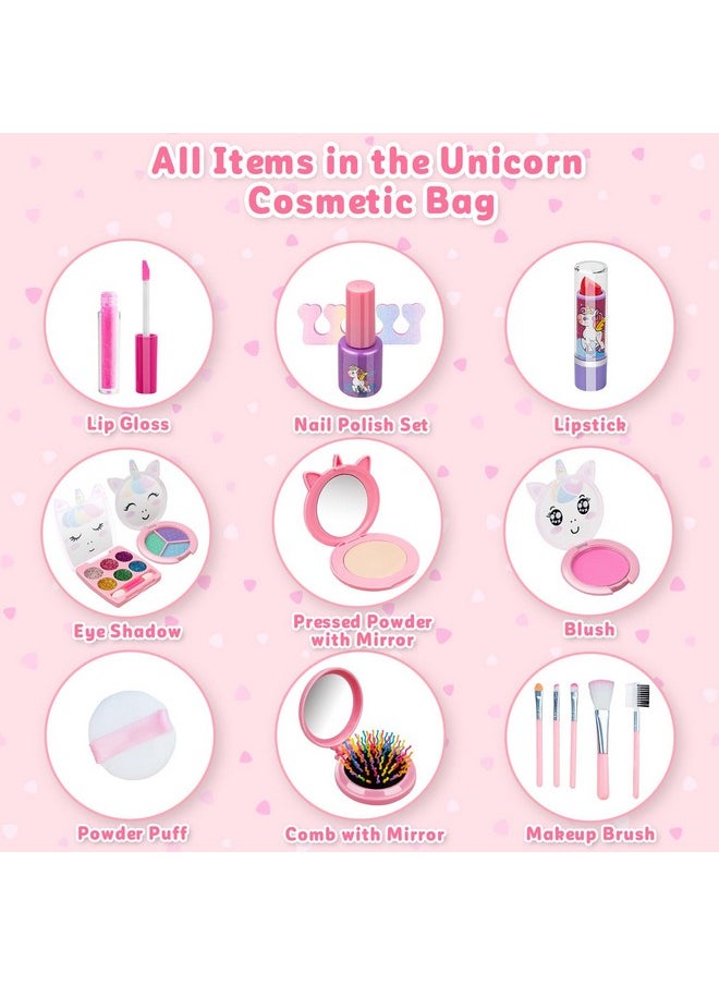 Kids Makeup Kit For Girl - Princess Toys Real Washable Make Up Set With Unicorn Bag - Play Makeup Beauty Cosmetic Toys For Ages 3 4 5 6 7 8 9 10 11 12 Year Old Toddler Kids Christmas Birthday Gifts