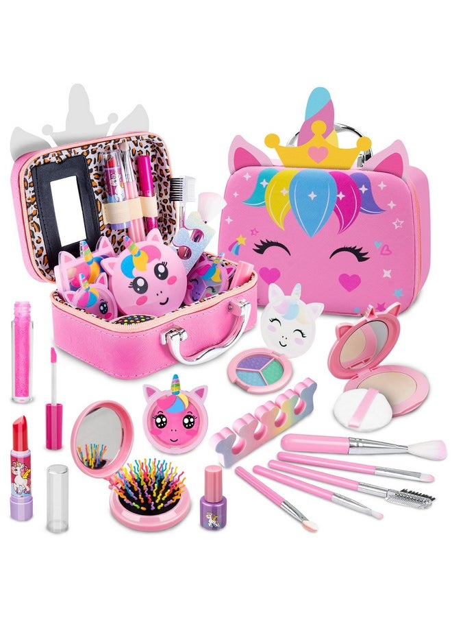 Kids Makeup Kit For Girl - Princess Toys Real Washable Make Up Set With Unicorn Bag - Play Makeup Beauty Cosmetic Toys For Ages 3 4 5 6 7 8 9 10 11 12 Year Old Toddler Kids Christmas Birthday Gifts