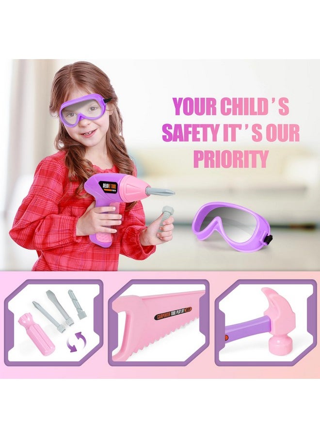 Kids Tool Set, Kids Construction Tool Set With Drill And Tool Box, Tool Set For Kids Age 3-5, Pretend Play Learning Tools Kids Toys Gifts For Toddlers Boys Girls (Pink & Purple Color)