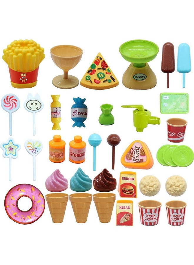 Pretend Play Mini Supermarket Toy Candy Sweet Shopping Cart, Pretend Play Kitchen Set For Kids Girl & Boys Ice Cream Set Toy For Kids 37 Pieces (Mini Market)