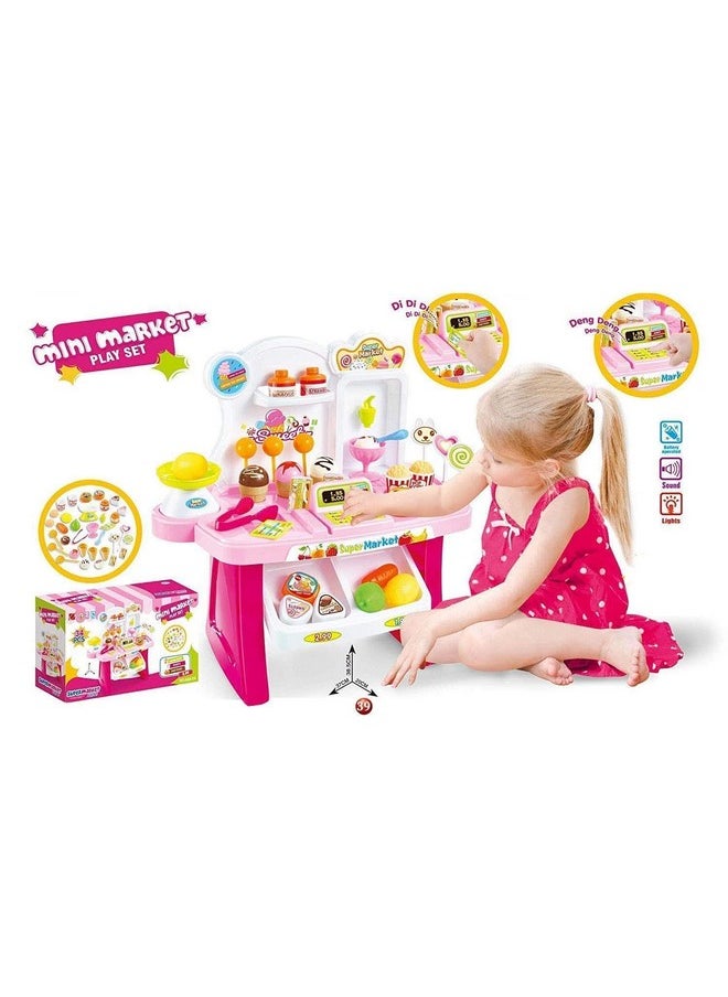 Pretend Play Mini Supermarket Toy Candy Sweet Shopping Cart, Pretend Play Kitchen Set For Kids Girl & Boys Ice Cream Set Toy For Kids 37 Pieces (Mini Market)