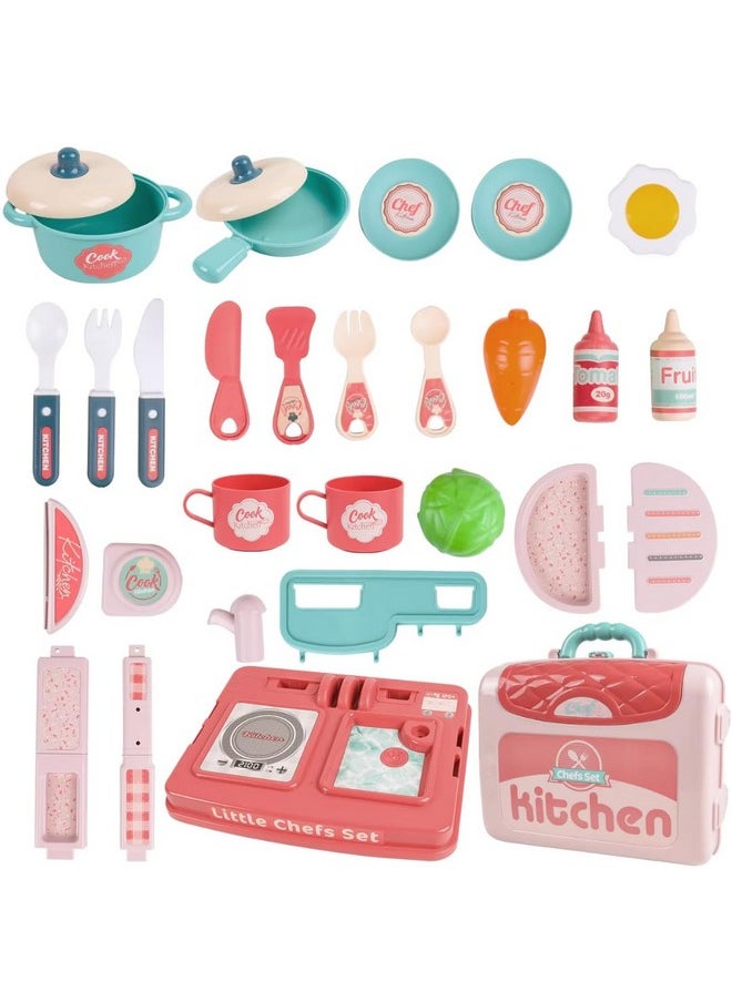 Kitchen Set Toys For Girls With Cooking Utensils, Little Chef Realistic Miniature Pretend Role Play Food Party For Boys Girls