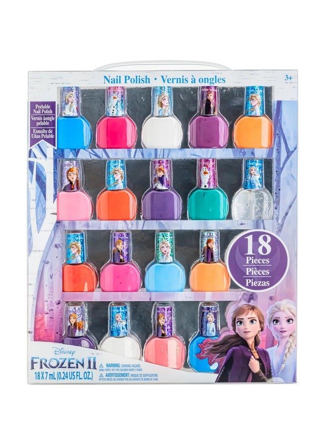 Disney Frozen Elsa Anna Non-Toxic Peel-Off Water-Based Safe Quick Dry Nail Polish |Gift Kit Set For Kids Tweens Girls, Glittery And Opaque Colors| Ages 3+ (18 Pcs)