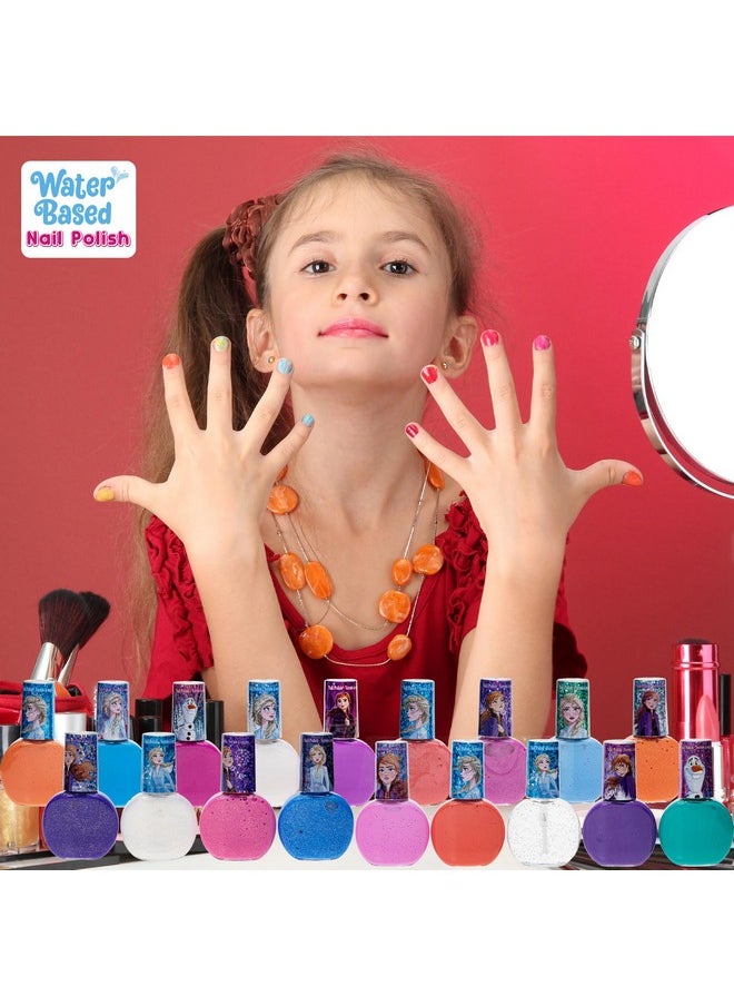 Disney Frozen Elsa Anna Non-Toxic Peel-Off Water-Based Safe Quick Dry Nail Polish |Gift Kit Set For Kids Tweens Girls, Glittery And Opaque Colors| Ages 3+ (18 Pcs)