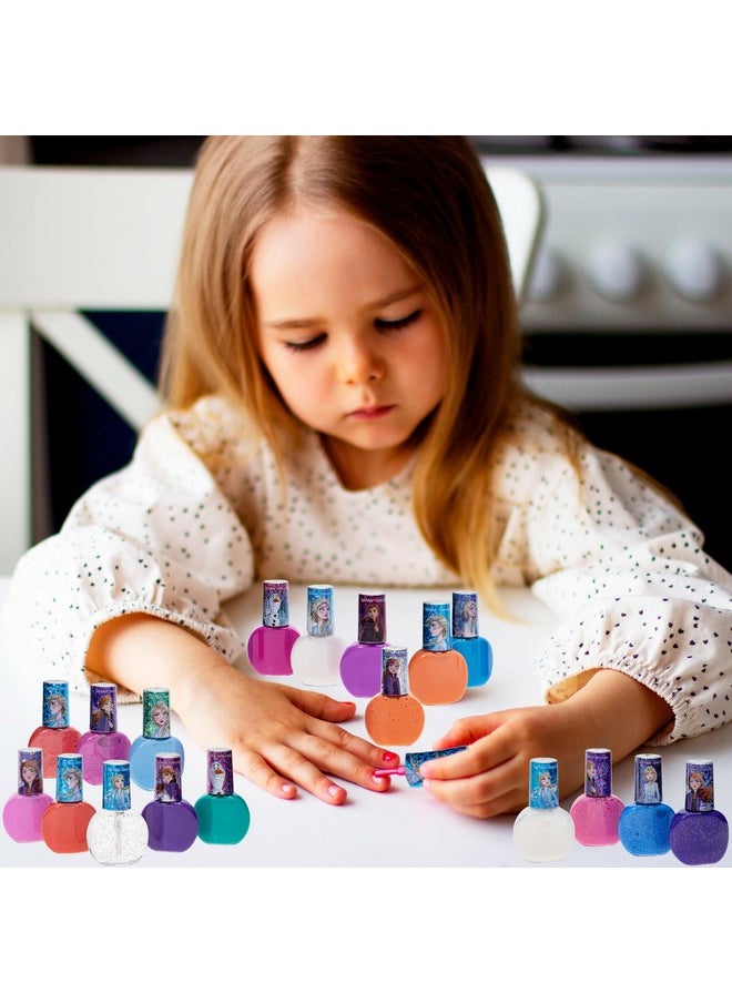 Disney Frozen Elsa Anna Non-Toxic Peel-Off Water-Based Safe Quick Dry Nail Polish |Gift Kit Set For Kids Tweens Girls, Glittery And Opaque Colors| Ages 3+ (18 Pcs)