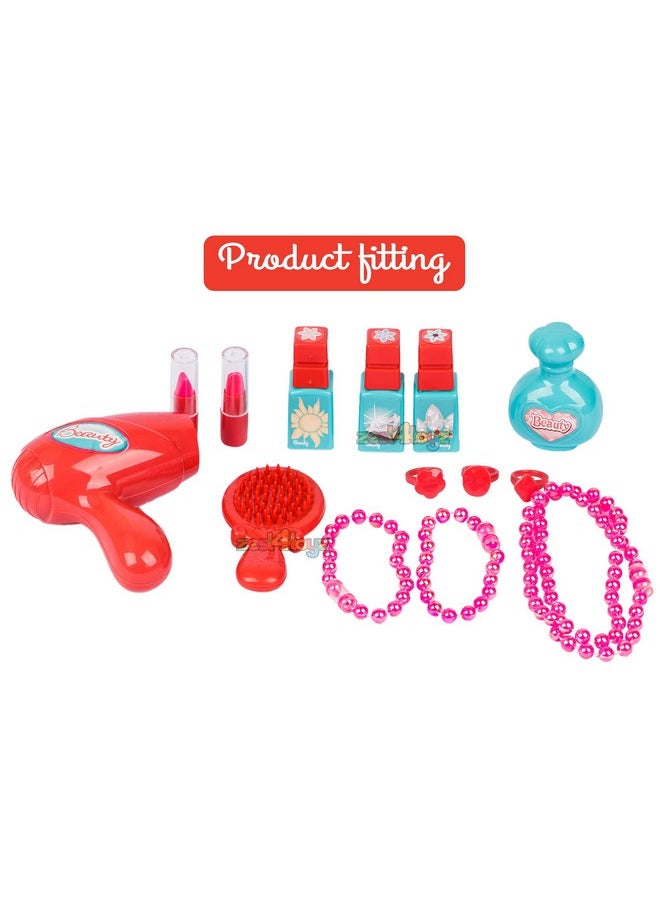 Beauty Set For Kids Girls 3 In 1 Learning Educational Make Up Suitcase Kit With Makeup Accessories Pretend Play Set Portable Suitcase Toy Gift For Girls - Pink