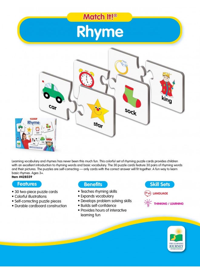 The Learning Journey: Match It! - Rhyme - Rhyming Puzzle Game for Kids Ages 3-5, Learn to Read With Preschool Learning Materials and Learning Games - Educational Award Winning Toys