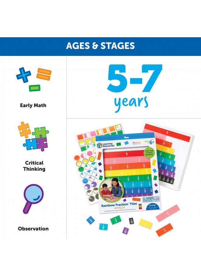 Learning Resources Rainbow Fraction Tiles - 54 Pieces, Ages 6+ Early Math Skills, Visual Aid, Math for Kids, Teacher Supplies