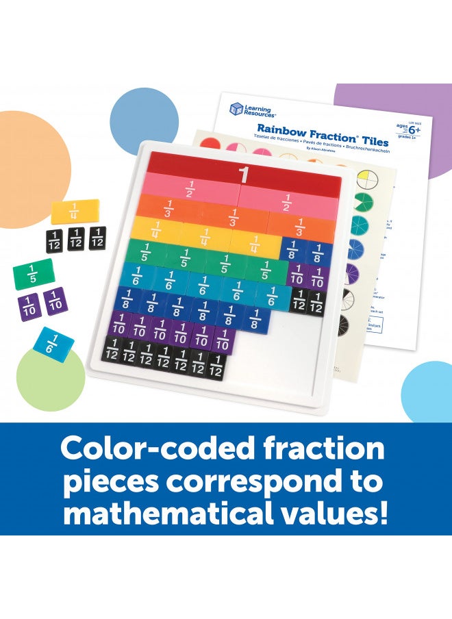 Learning Resources Rainbow Fraction Tiles - 54 Pieces, Ages 6+ Early Math Skills, Visual Aid, Math for Kids, Teacher Supplies