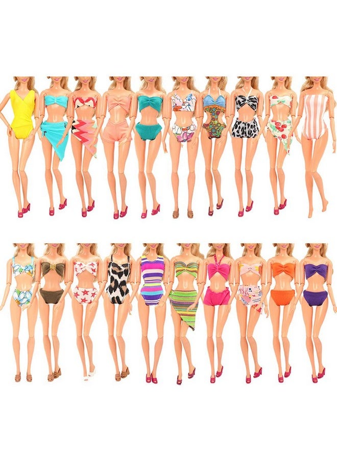 12 Items 5 Psc Swimsuits Bathing Clothes Bikini One Piece With 2 Pool Floaties With 5 Shoes For 11.5 Inch Doll