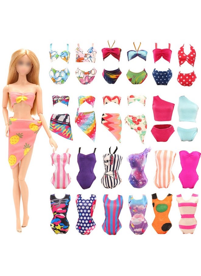 12 Items 5 Psc Swimsuits Bathing Clothes Bikini One Piece With 2 Pool Floaties With 5 Shoes For 11.5 Inch Doll
