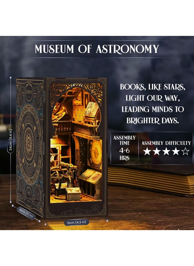 Book Nook Kit, 3D Wooden Puzzle, Diy Miniature Dollhouse Kit, Booknook Kit For Adults And Teens, Bookend Bookshelf Insert Decor, With Led Light, Create Your Astronomy Booknook, Clear