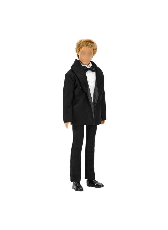 3Pc Doll Clothes Black Tuxedo Suit With Tie White Shirt, Pants And Jacket For 12 Inch Boy Doll