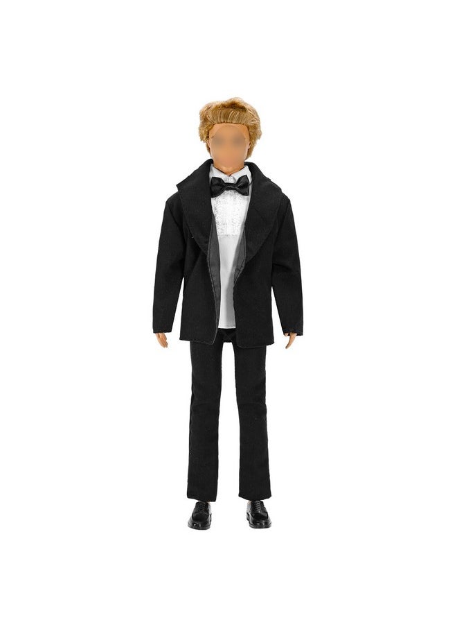 3Pc Doll Clothes Black Tuxedo Suit With Tie White Shirt, Pants And Jacket For 12 Inch Boy Doll