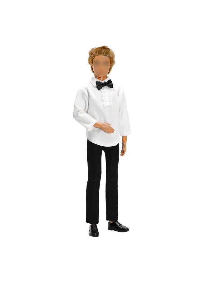 3Pc Doll Clothes Black Tuxedo Suit With Tie White Shirt, Pants And Jacket For 12 Inch Boy Doll