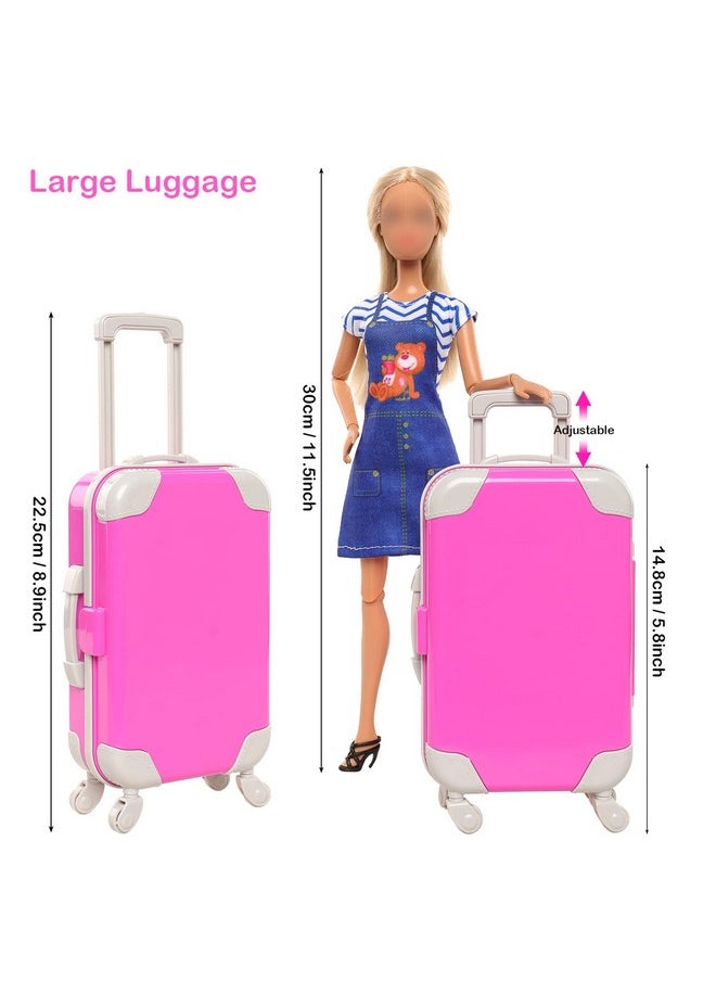 32 Pcs Doll Suitcase Luggage Travel Clothes And Accessories For 11.5 Inch Girl Doll Travel Carrier Storage, Including 1 Luggage 1 Suitcase 23 Travel Toiletries 5 Dresses 1 Puppy 1 Computer…