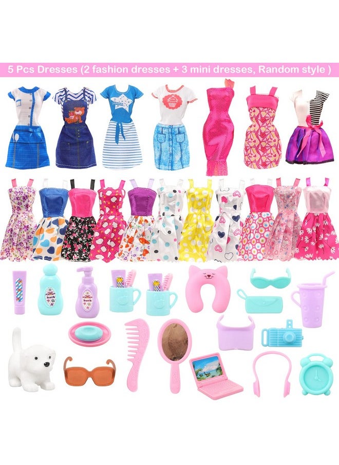 32 Pcs Doll Suitcase Luggage Travel Clothes And Accessories For 11.5 Inch Girl Doll Travel Carrier Storage, Including 1 Luggage 1 Suitcase 23 Travel Toiletries 5 Dresses 1 Puppy 1 Computer…