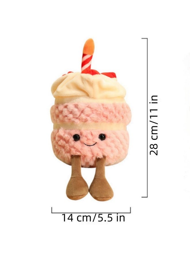 28Cm/11 Birthday Cake Plush Toy ，Cute Smile Cake Pillow Stuffed Animals Funny Soft Food Plushies Toy For Gifts For Kids Birthday (Pink)