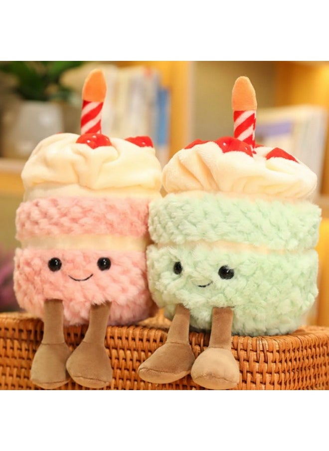 28Cm/11 Birthday Cake Plush Toy ，Cute Smile Cake Pillow Stuffed Animals Funny Soft Food Plushies Toy For Gifts For Kids Birthday (Pink)