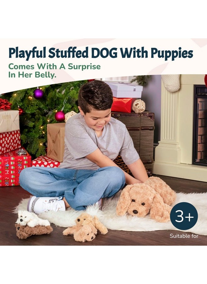 Adopt Me Dog Stuffed Animals For Girls Ages Three To Eight- Mommy Labradoodle With Four Puppies- Magical Dog Pillow Plushie - Enchanting Toy Dog Surprise For Imaginative Play