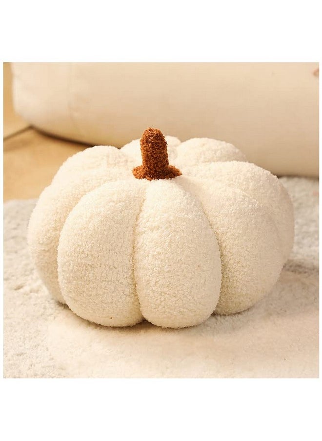 11Inch Halloween Pumpkin Throw Pillow Decorative,Fluffy Plush Pumpkin Fall Pillow Plush Toy Stuffed Pumpkin Decor Stuffed Toy Pumpkin Decorative Plush Cushion For Halloween Home Decor Gifts (White)