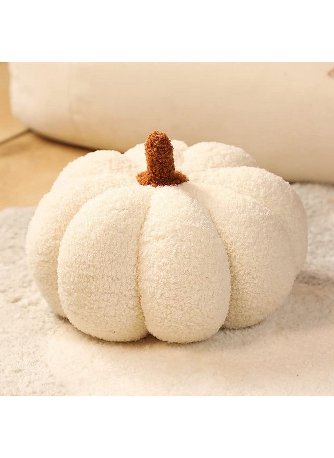 11Inch Halloween Pumpkin Throw Pillow Decorative,Fluffy Plush Pumpkin Fall Pillow Plush Toy Stuffed Pumpkin Decor Stuffed Toy Pumpkin Decorative Plush Cushion For Halloween Home Decor Gifts (White)