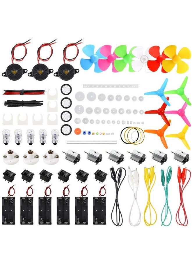 6 Set 131 Pcs Dc Motors Kit, Mini Electric Motor 1.5-3V 15000Rpm With 66 Pcs Plastic Gears, Shaft Propeller, Bulbs, Buzzer Sounder, Science Experiment Set For Kid Diy Stem Engineering Project