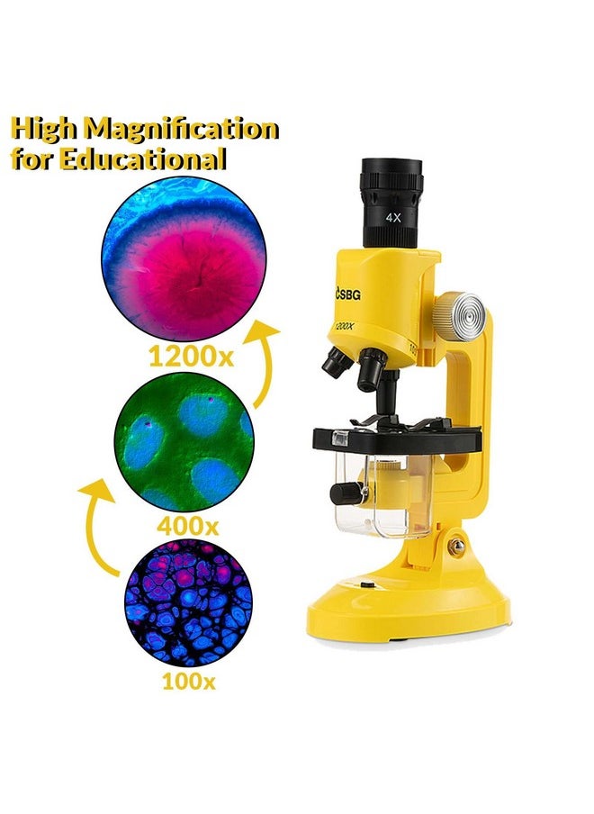 Microscope For Kids - 100X 400X 1200X Beginner Microscopes Kit With Led Light, Include 12Pcs Sample Prepared Slides, Science Educational Gift And Toy For Boy&Girl Birthday Halloween Christmas