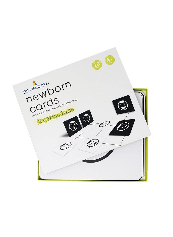 New-Born Baby Flash Cards - Expressions Learning, High-Contrast Picture Card Set - Sight And Memory Of Infants And Babies (0-6 Month Old), Black/White