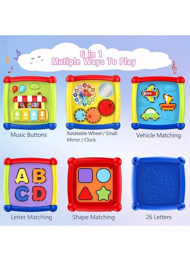 6 In 1 Learning Cube Educational & Learning Activity Toy Including Blocks, Clock, Alphabets-Tree,Transportation Vehicles,Music Keyboard & Mirror For Kids (Small 6 In 1 Cube)