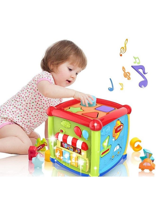 6 In 1 Learning Cube Educational & Learning Activity Toy Including Blocks, Clock, Alphabets-Tree,Transportation Vehicles,Music Keyboard & Mirror For Kids (Small 6 In 1 Cube)