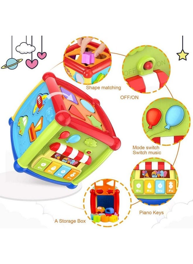 6 In 1 Learning Cube Educational & Learning Activity Toy Including Blocks, Clock, Alphabets-Tree,Transportation Vehicles,Music Keyboard & Mirror For Kids (Small 6 In 1 Cube)