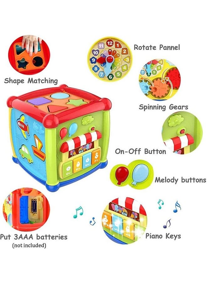 6 In 1 Learning Cube Educational & Learning Activity Toy Including Blocks, Clock, Alphabets-Tree,Transportation Vehicles,Music Keyboard & Mirror For Kids (Small 6 In 1 Cube)