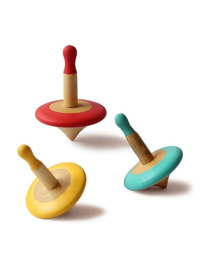 Wooden Spin Tops (Lattu/Buguri/Bongaram) Set Fo 3 (3 Years+) | Multicolor | Sensory Toys | Eco Friendly & Safe | Non Toxic Colors | Indoor & Outdoor