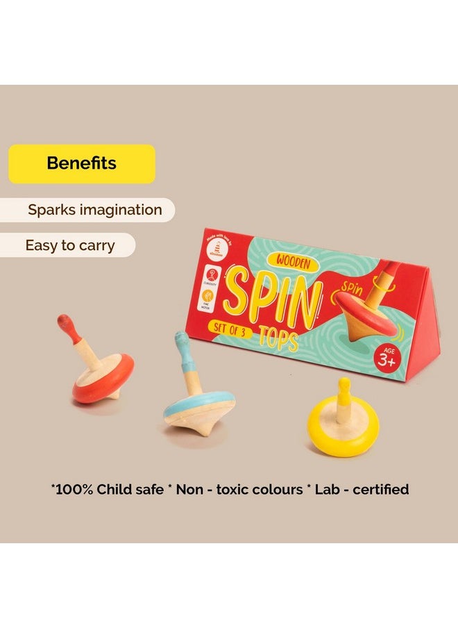 Wooden Spin Tops (Lattu/Buguri/Bongaram) Set Fo 3 (3 Years+) | Multicolor | Sensory Toys | Eco Friendly & Safe | Non Toxic Colors | Indoor & Outdoor