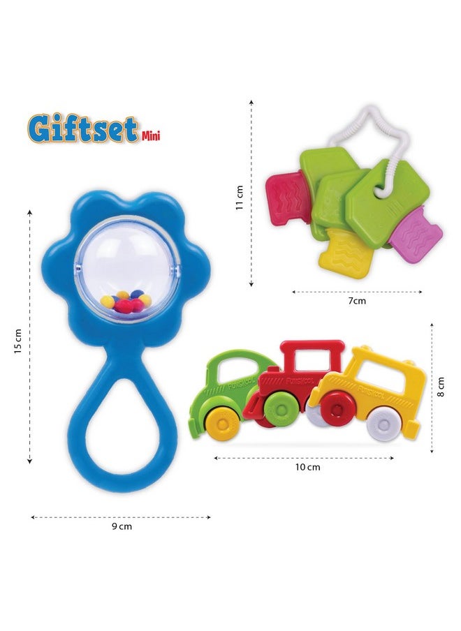 L Giggles - Gift Set Mini, Multicolour Baby Toy Gift Set For New Born, Rattle,Teether,Vehicle, 6 Months & Above, Infant Toys