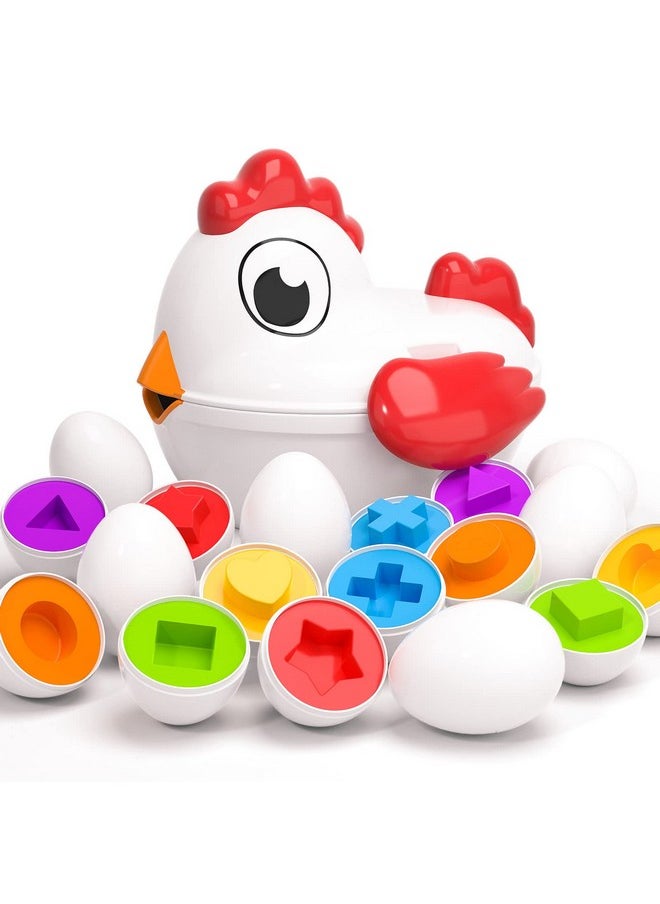 Toddler Chicken Easter Eggs Toys - Color Matched Game Shape Sorter With 6 Toy Eggs For Kids, Fine Motor Skills Sensory Toys, Educational Gifts For 3 4 5 6 Girls Boys Baby