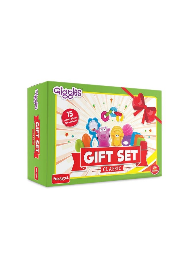 L Giggles - Gift Set Classic, Gift For New Born Baby, Multicolour Baby Toy Gift Set For New Born, Stack,Nest,Link,Squeakers,Teether,Rattle, 6 Months & Above, Infant Toys