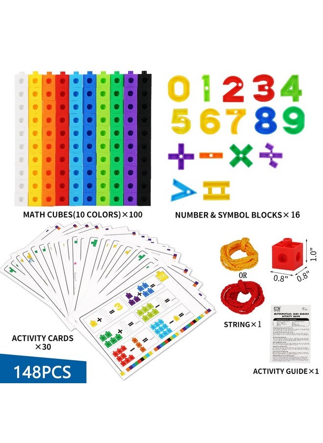 Math Cubes, Stem Toy Learning Math Games Number Blocks For Kids 3 4 5 6 7 8+ Years Old Math Manipulatives 100 Snap Cubes Gift Toys For Toddler Kids Girl Boys Educational Toys Building Blocks 148Pcs